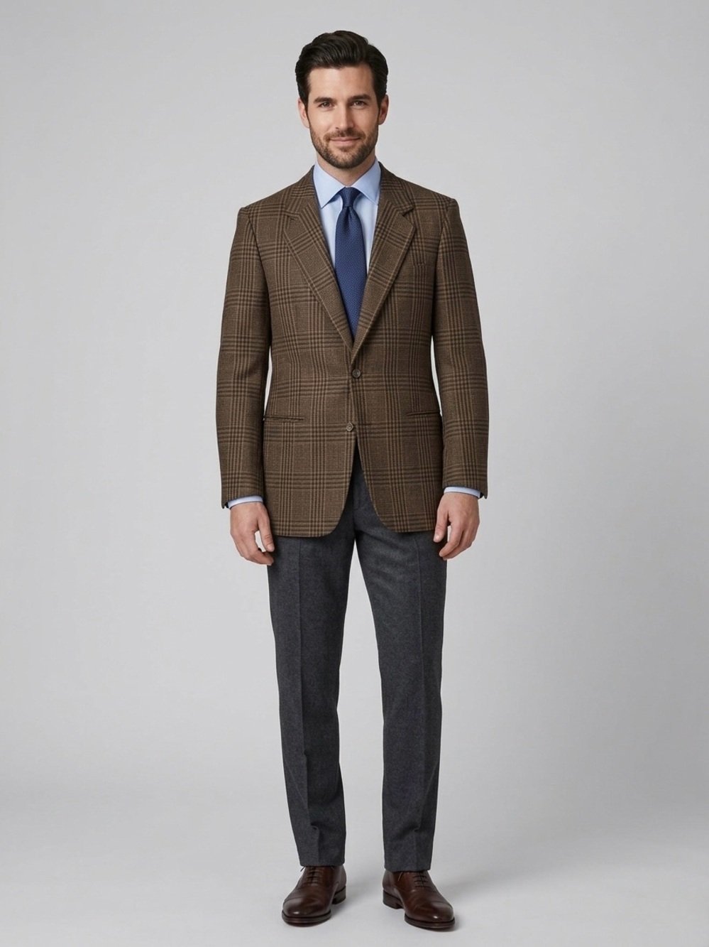 Gieves & Hawkes Savile Row London Sport Coat 52 L Brown Plaid Check 100% Wool